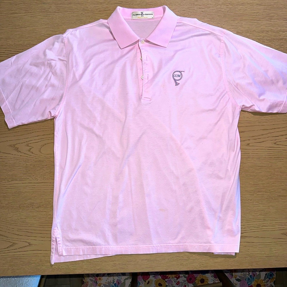 Fairway Greene Golf Polo Shirt Mens L Pink Country Club of Mendon CCM Polo